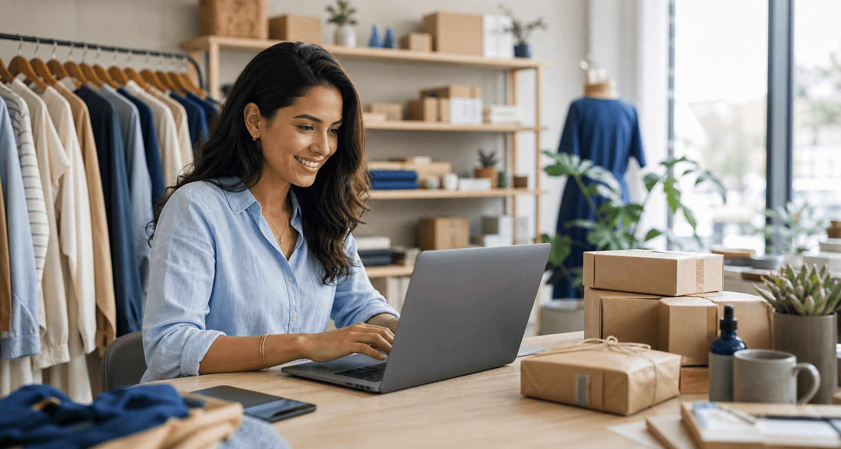 Online store owner managing products and customer orders